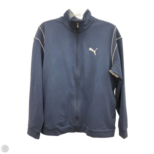 Athletic Top Long Sleeve Collar By Puma In Navy, Size: L