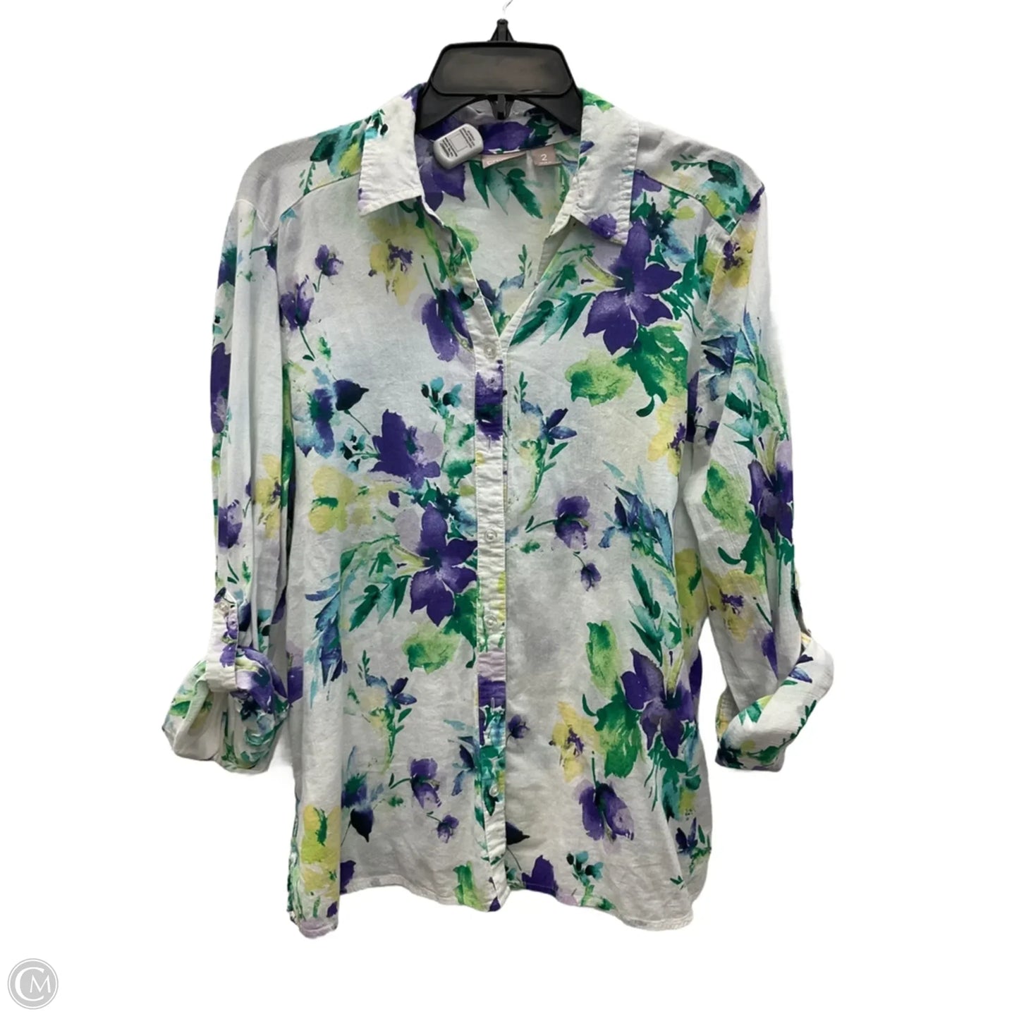 Blouse Long Sleeve By Chicos In Floral Print, Size: L