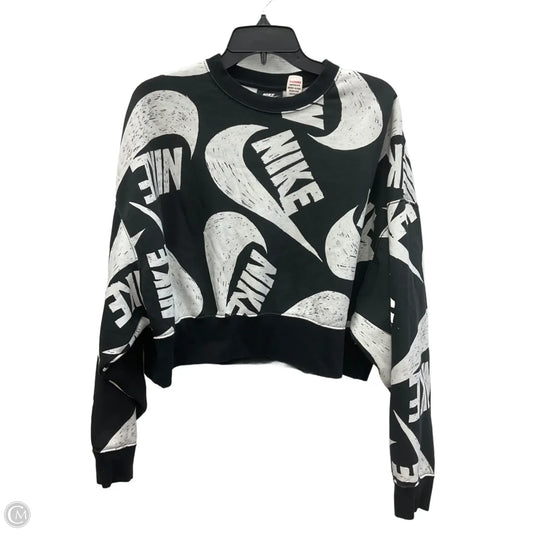 Athletic Top Long Sleeve Crewneck By Nike In Black & White, Size: L