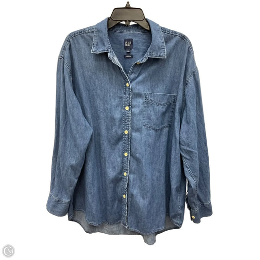 Blouse Long Sleeve By Gap In Blue Denim, Size: L