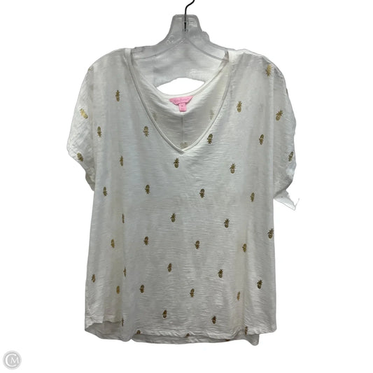 Top Short Sleeve Designer By Lilly Pulitzer In Gold & White, Size: Xl