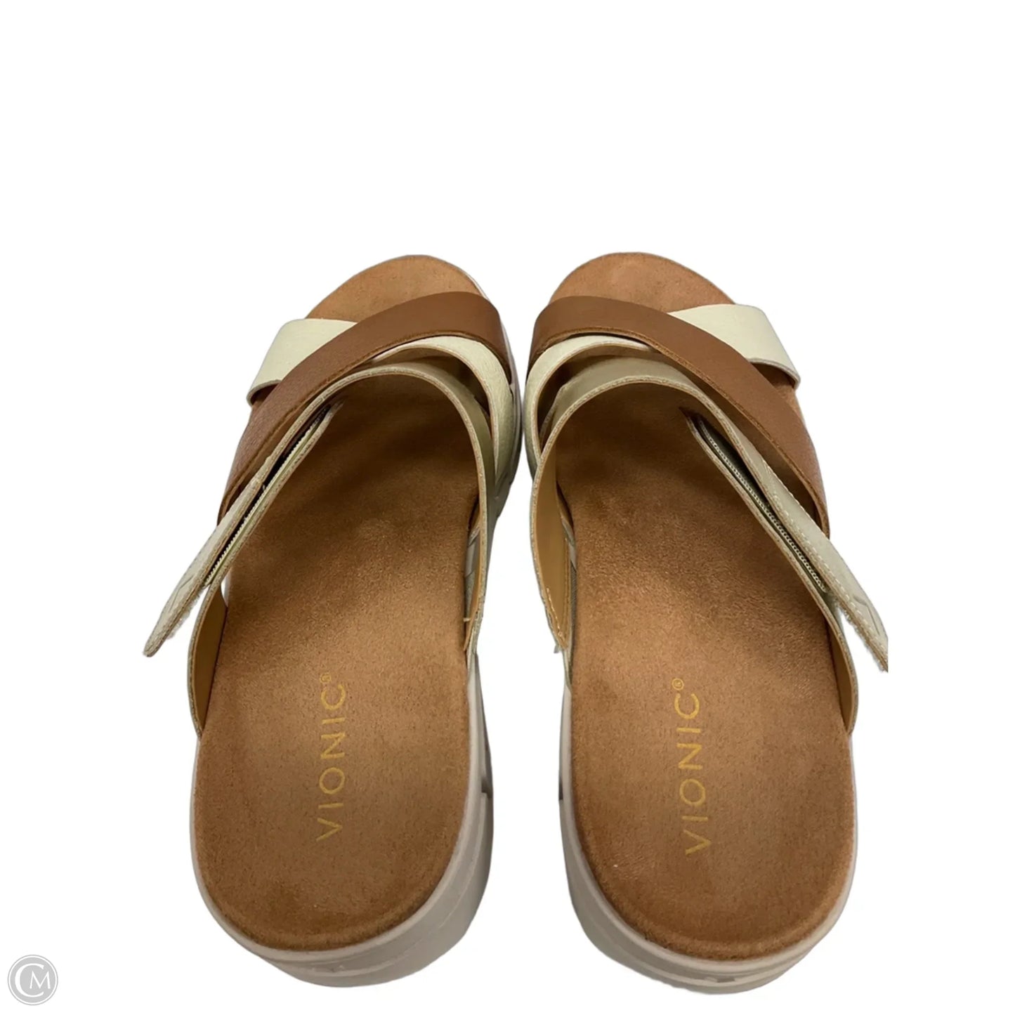 Sandals Flats By Vionic In Brown & Cream, Size: 11