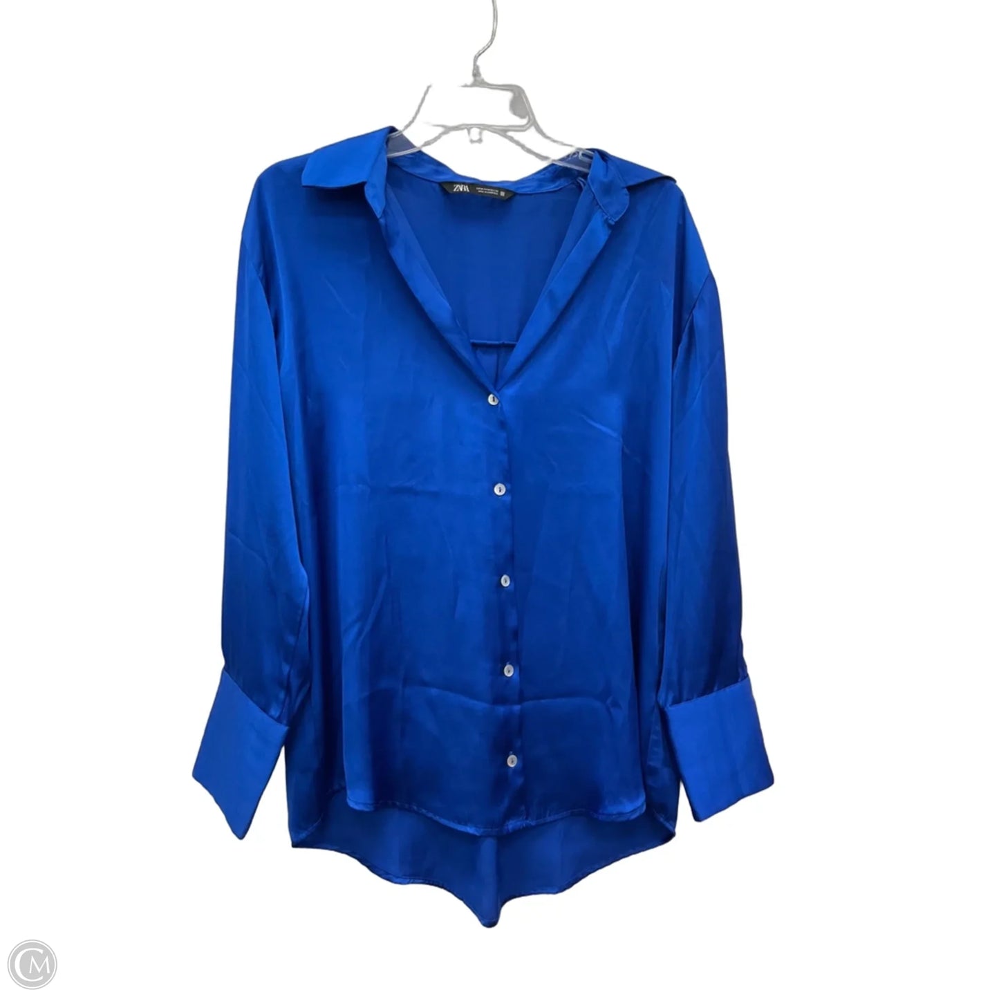 Blouse Long Sleeve By Zara In Blue, Size: M