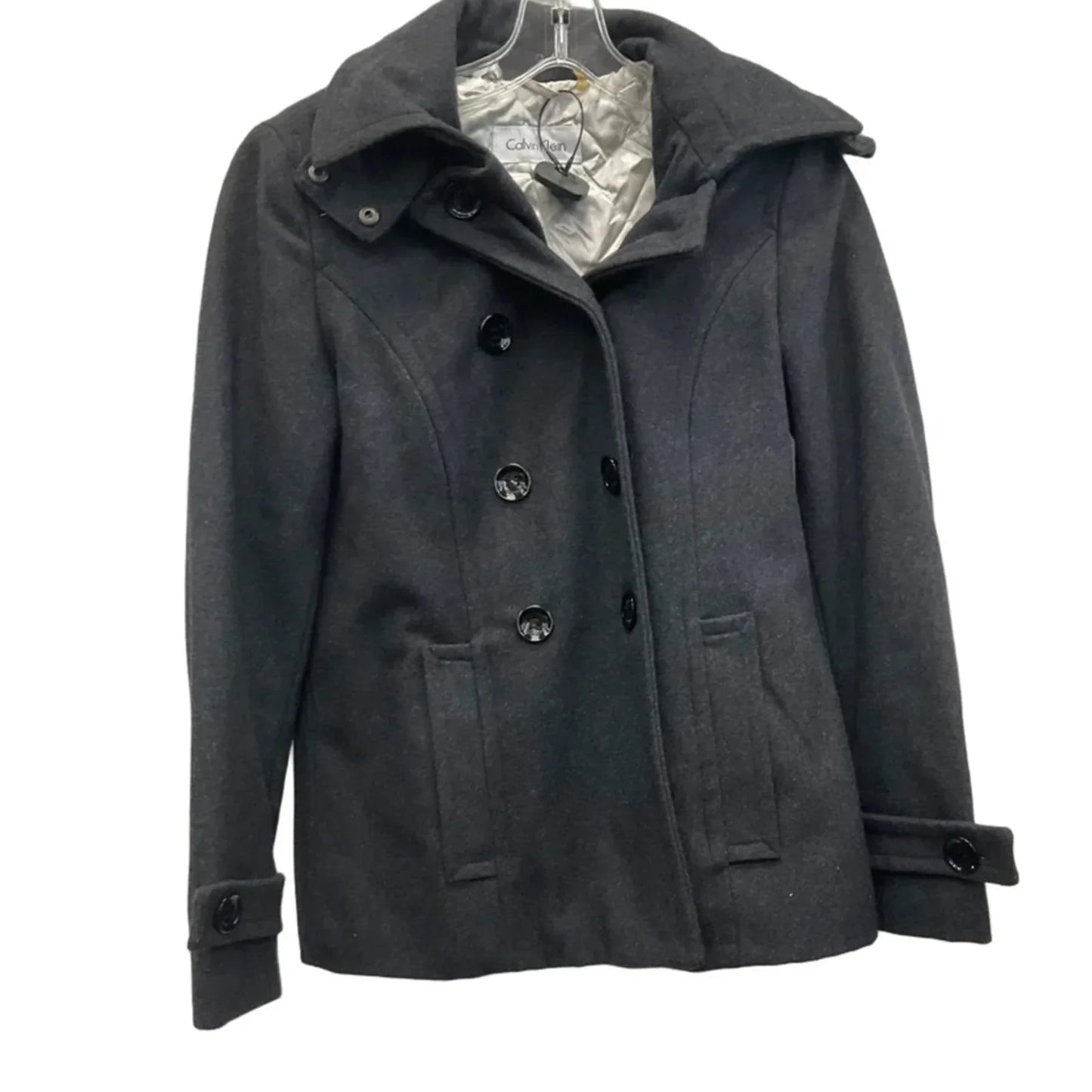Coat Peacoat By Calvin Klein In Grey, Size: S