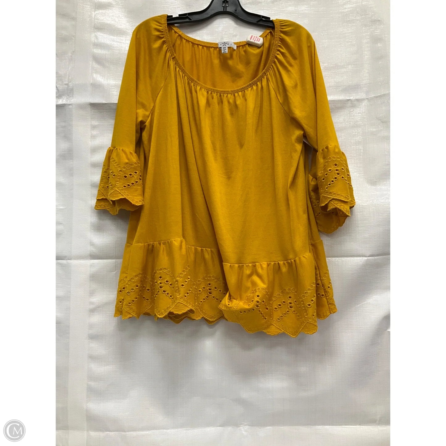 Top 3/4 Sleeve By Fever In Yellow, Size: 2x