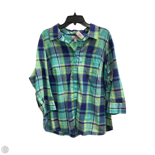 Blouse Long Sleeve By Jcp In Plaid Pattern, Size: 1x
