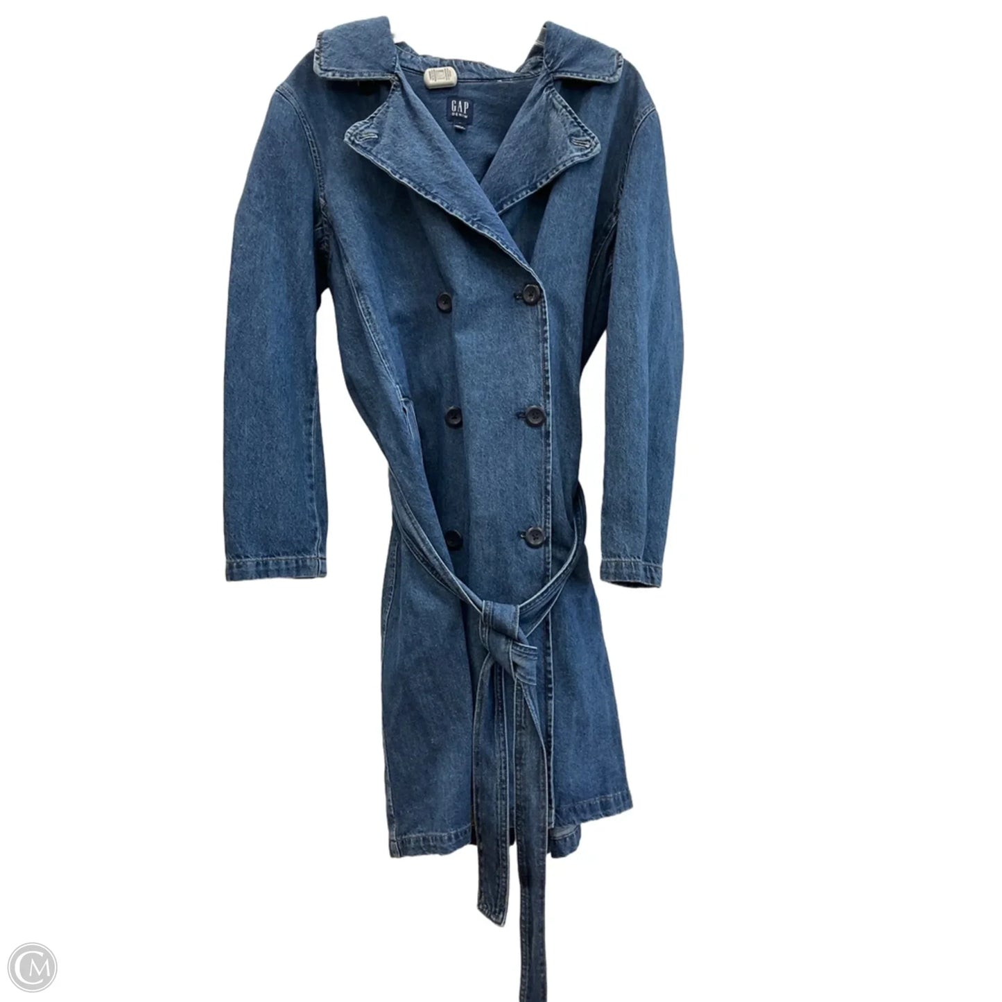 Coat Trench Coat By Gap In Blue Denim, Size: L