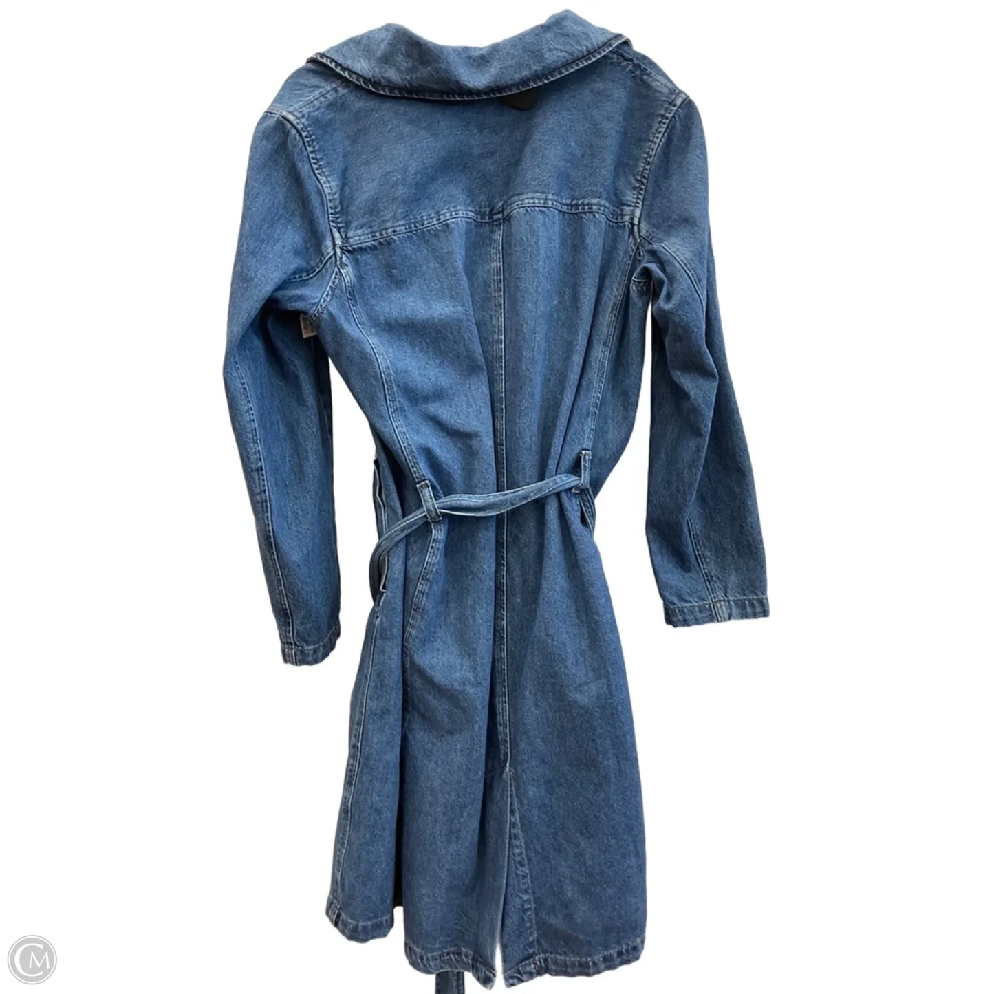 Coat Trench Coat By Gap In Blue Denim, Size: L