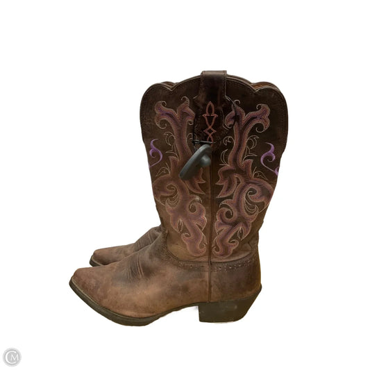 Boots Leather By Justin In Brown & Purple, Size: 10