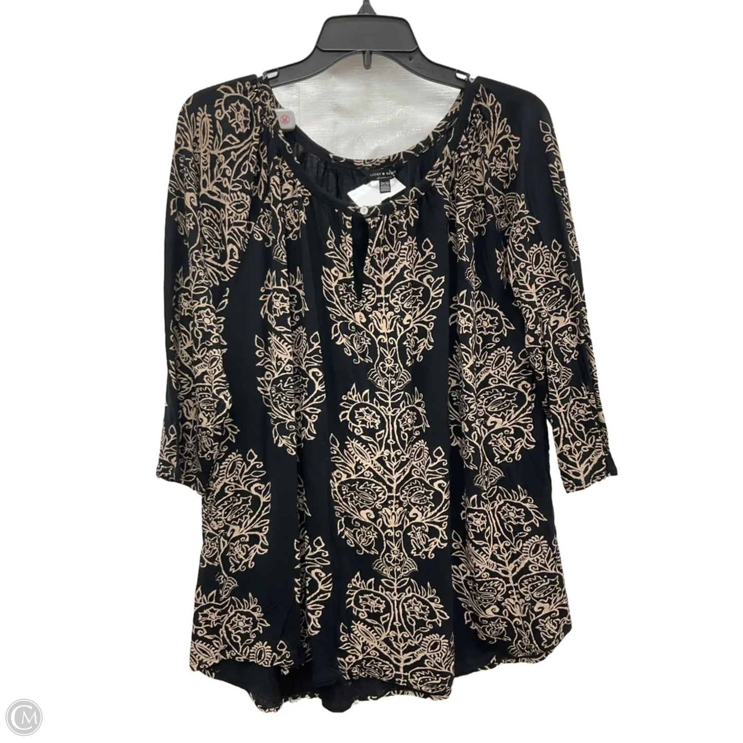 Top Short Sleeve By Lucky Brand In Black & Gold, Size: 3x