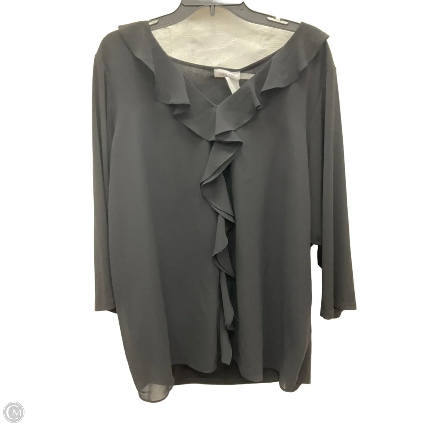 Top 3/4 Sleeve By Calvin Klein In Black, Size: 2x