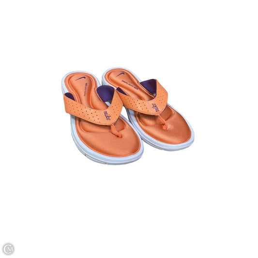 Sandals Flip Flops By Nike In Orange, Size: 10