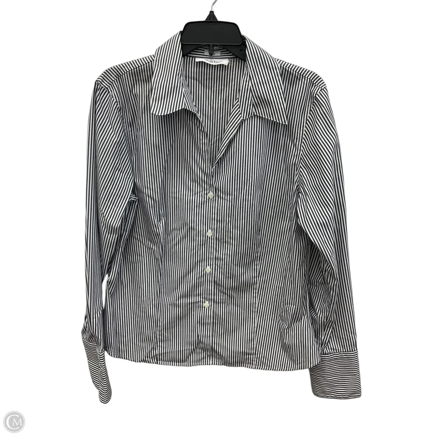 Blouse Long Sleeve By Calvin Klein In Striped Pattern, Size: Xl