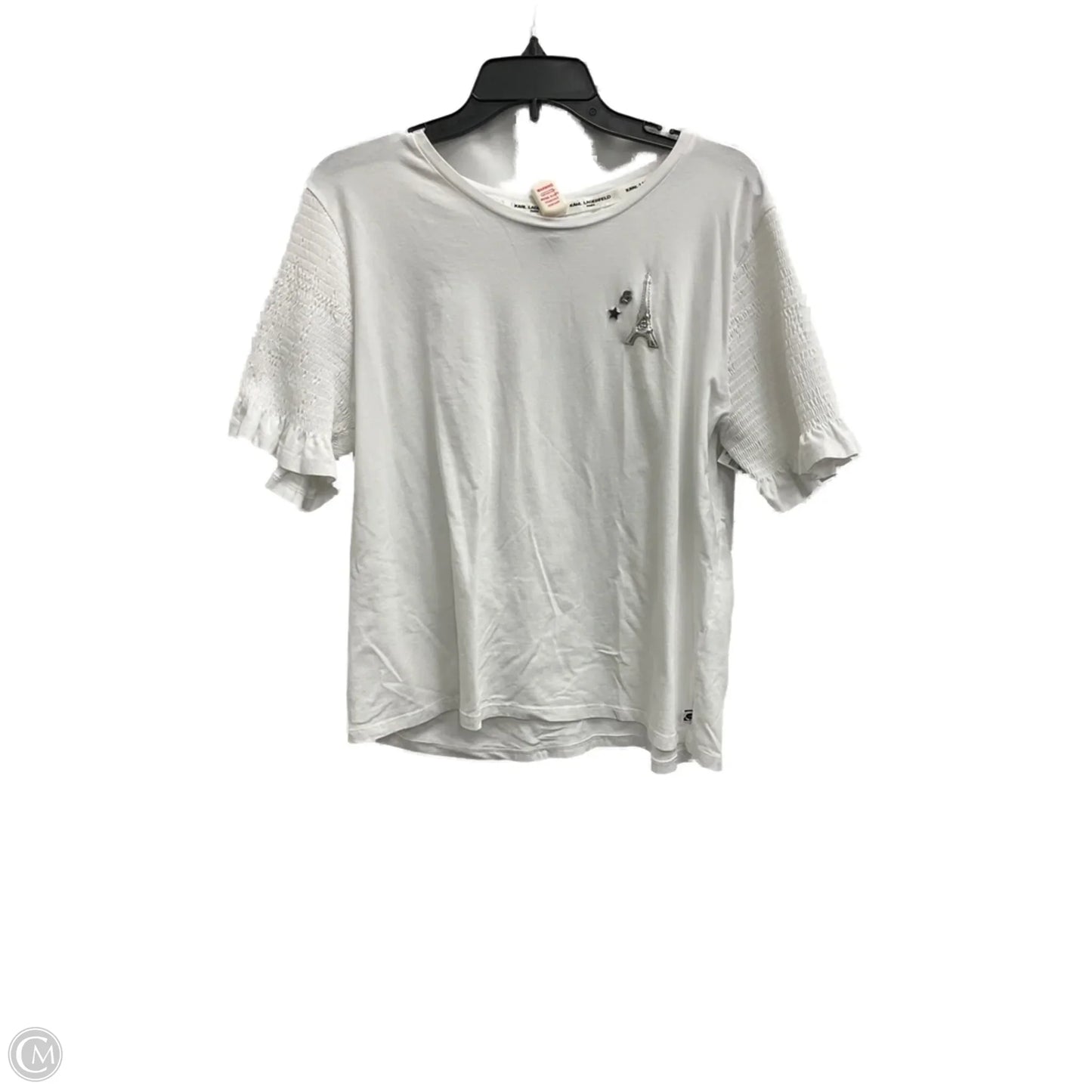 Top Short Sleeve Designer By Karl Lagerfeld In White, Size: Xl