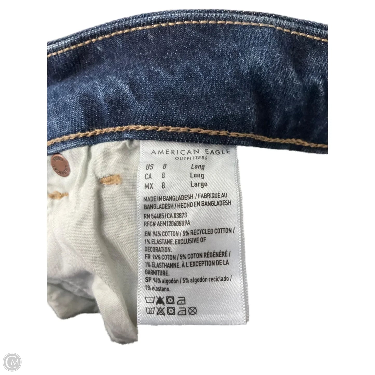 Jeans Straight By American Eagle In Blue Denim, Size: 8