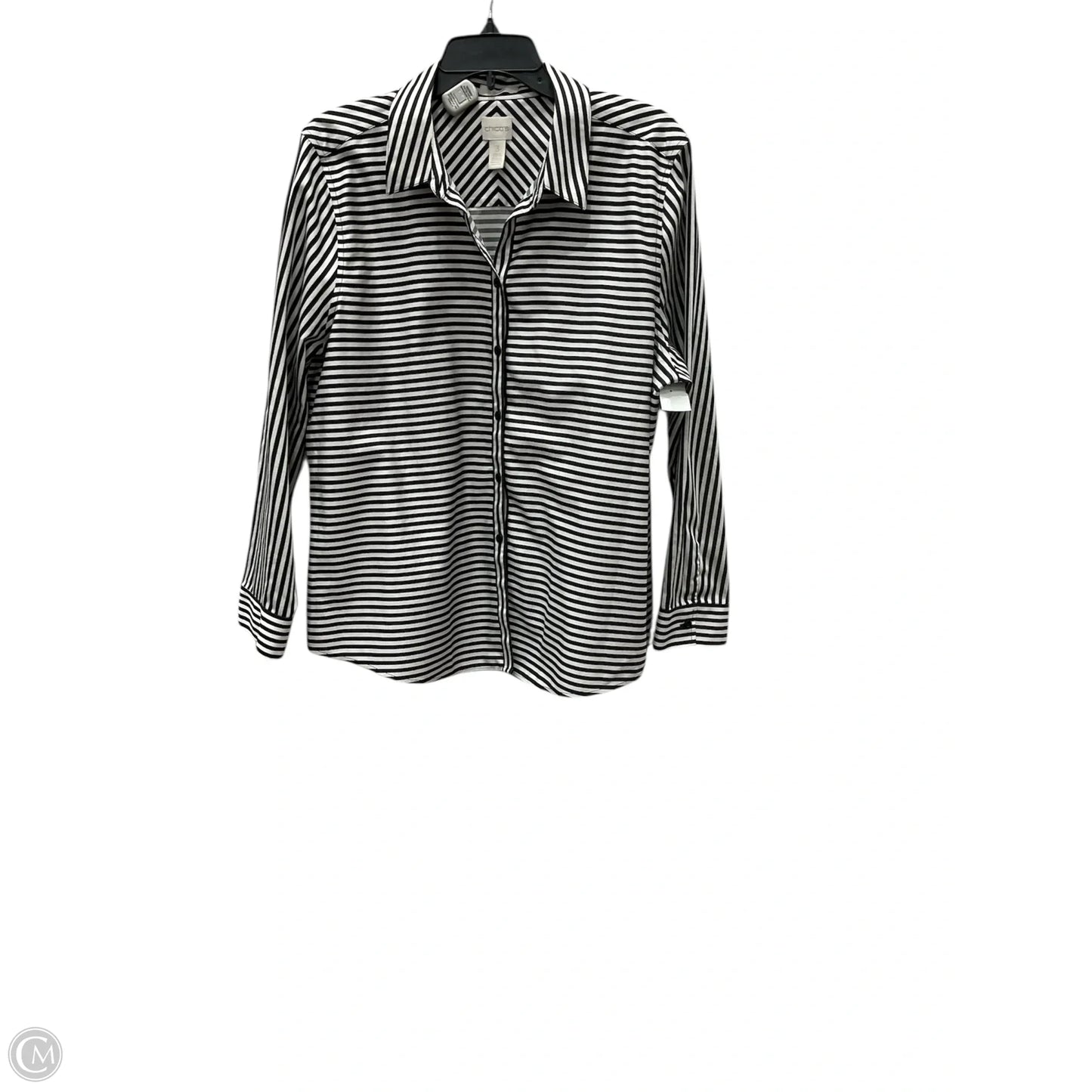 Blouse Long Sleeve By Chicos In Striped Pattern, Size: Xl