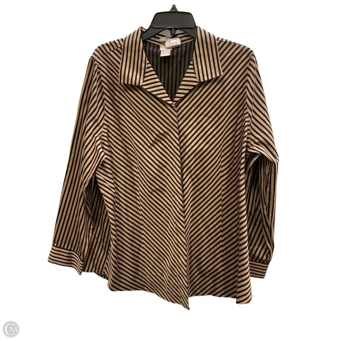 Blouse Long Sleeve By Chicos In Striped Pattern, Size: Xl