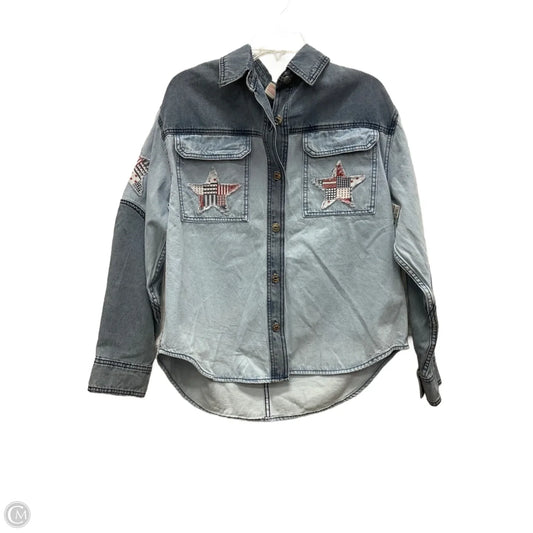 Blouse Long Sleeve By Bluivy In Blue Denim, Size: M