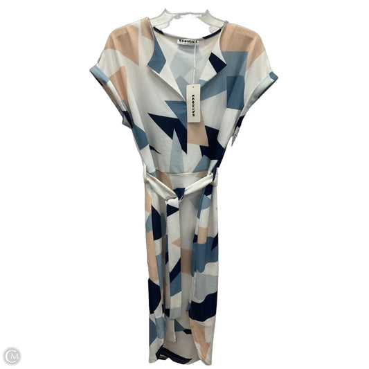 Dress Casual Midi By Ecowish In Blue & White, Size: L