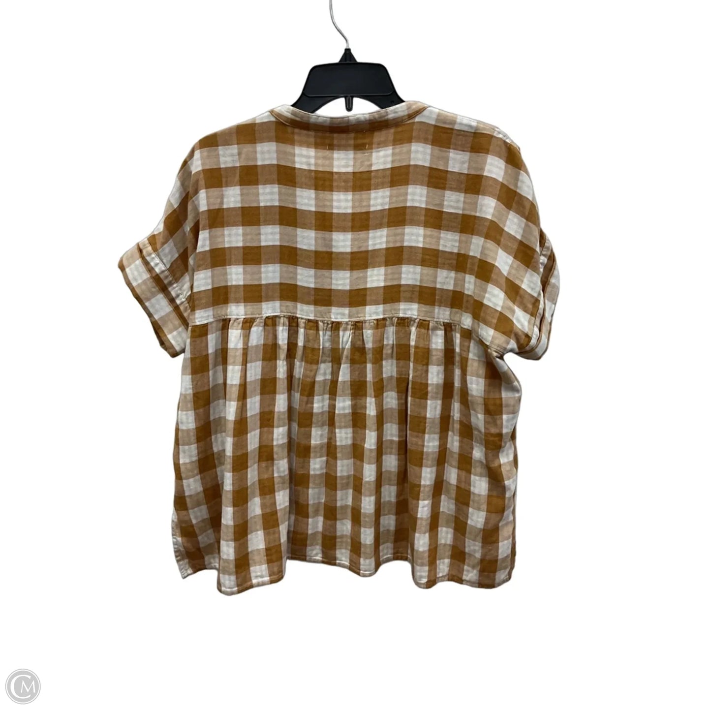 Top Short Sleeve By Madewell In Checkered Pattern, Size: M