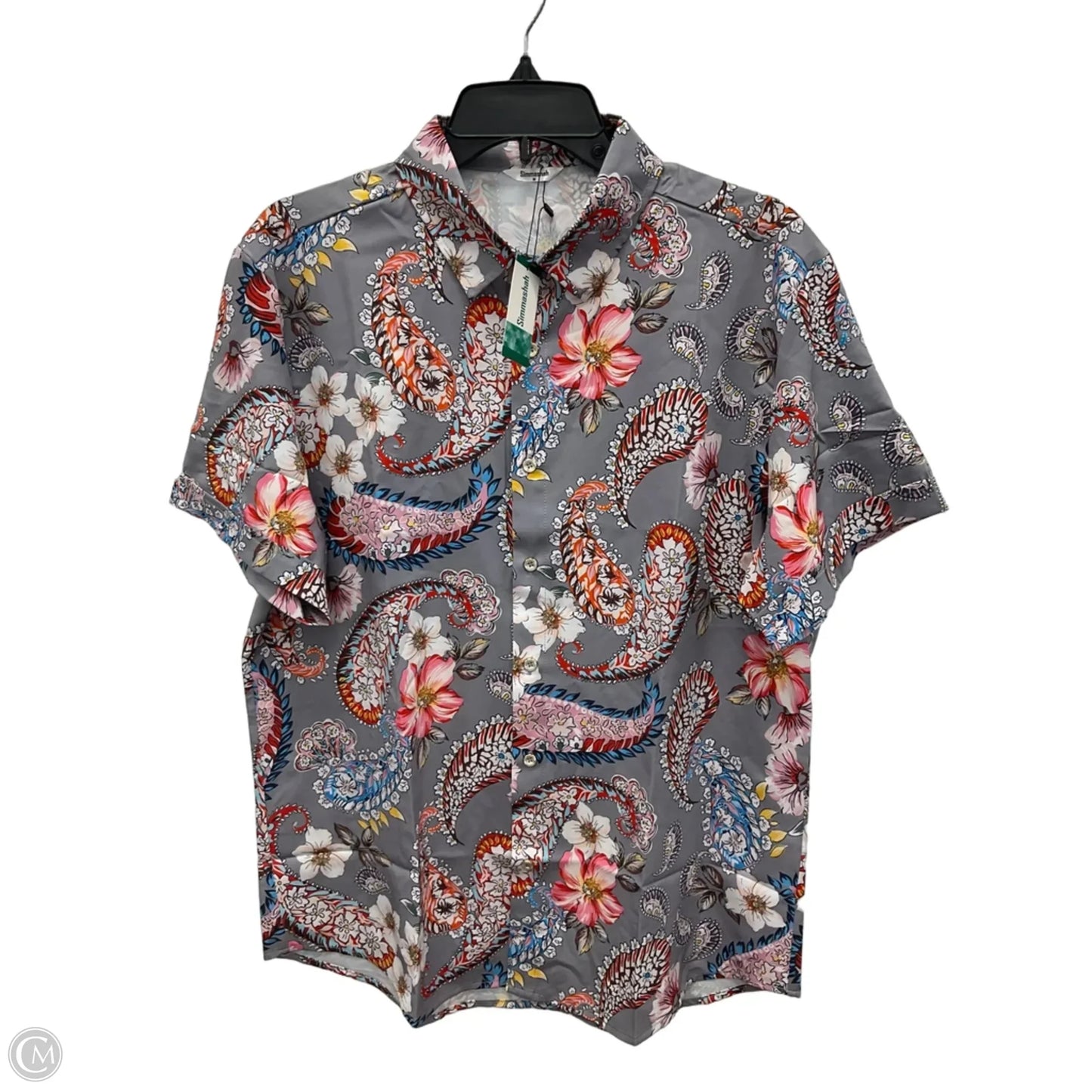 Blouse Short Sleeve By Cme In Grey, Size: M
