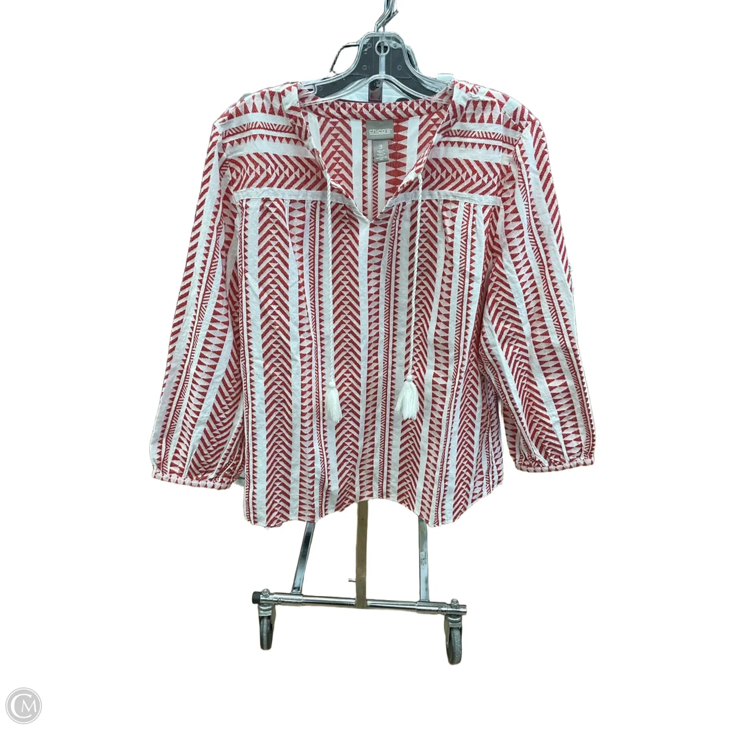 Top Long Sleeve By Chicos In Red & White, Size: Xl