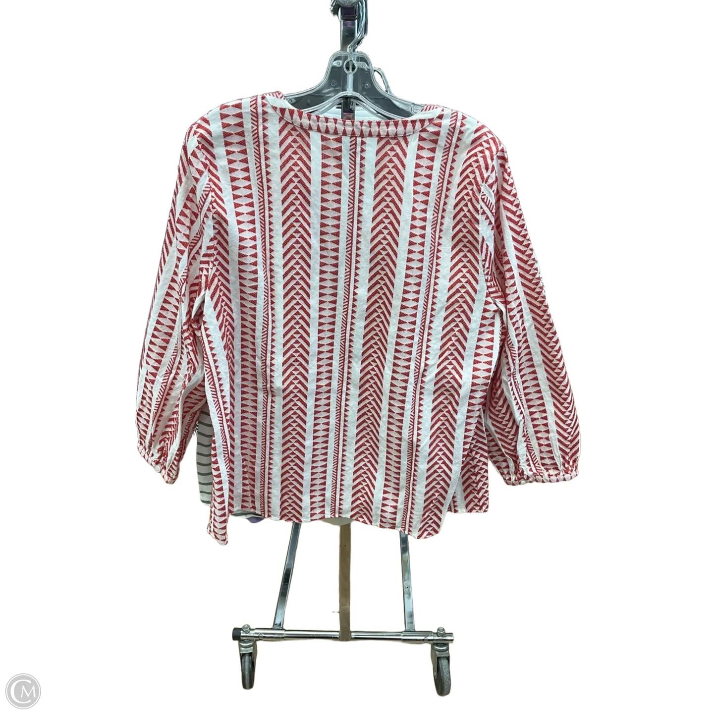 Top Long Sleeve By Chicos In Red & White, Size: Xl