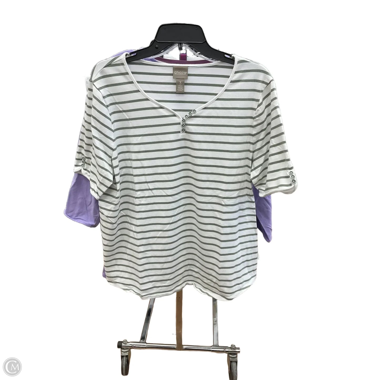 Top Short Sleeve By Chicos In Striped Pattern, Size: Xl