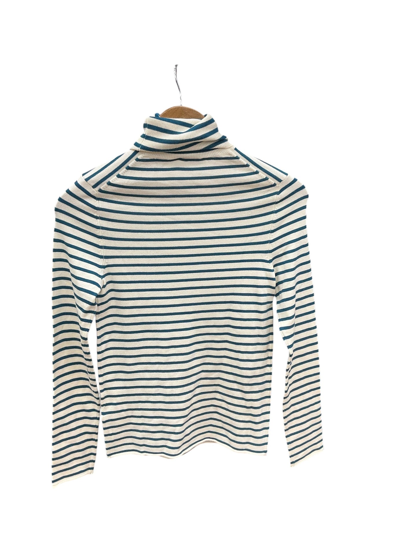 Top Long Sleeve By Zara In Blue & Cream, Size: M