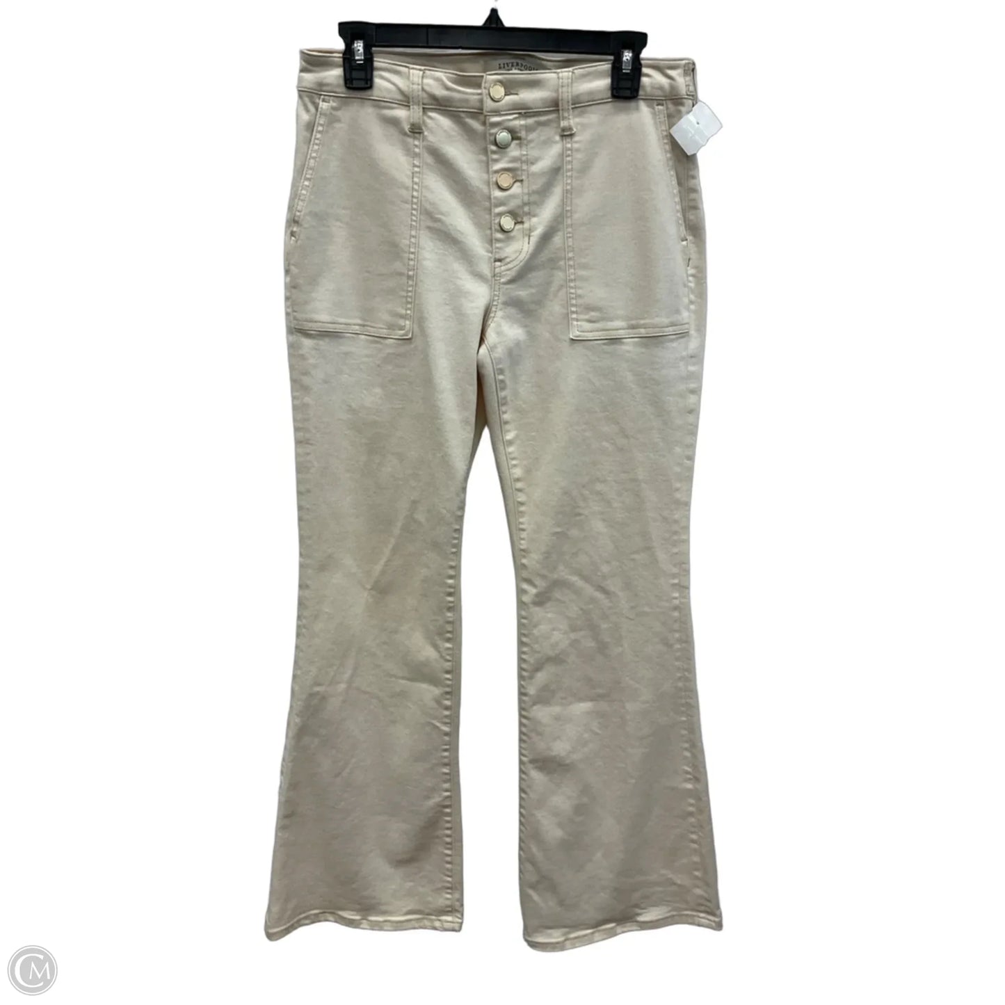 Jeans Flared By Liverpool In White Denim, Size: 10