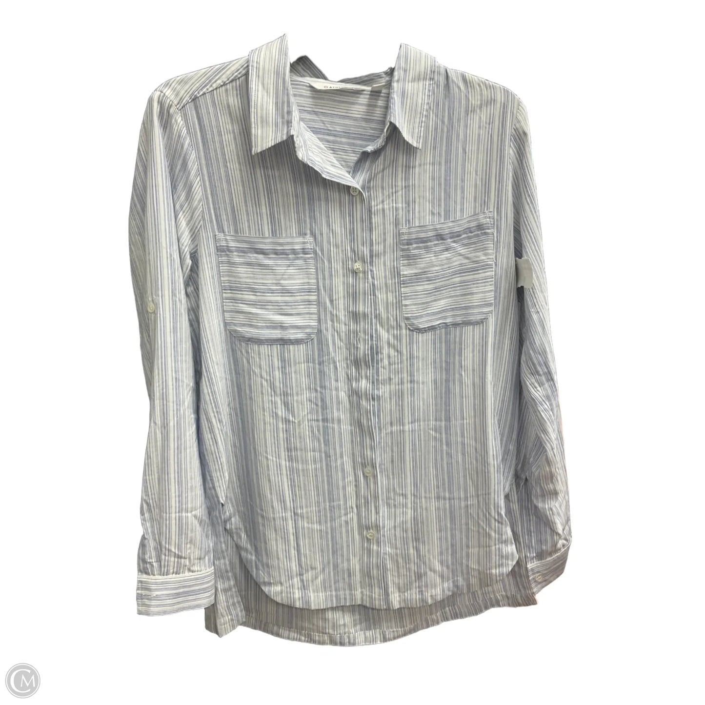 Blouse Long Sleeve By Athleta In Blue & White, Size: S