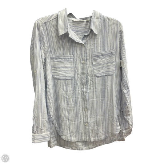 Blouse Long Sleeve By Athleta In Blue & White, Size: S
