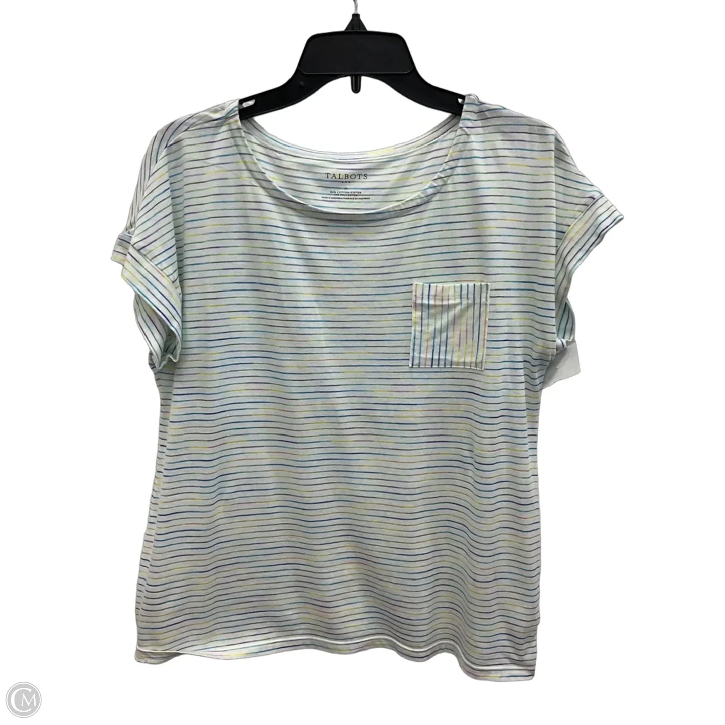 Top Short Sleeve By Talbots In Blue & White, Size: M