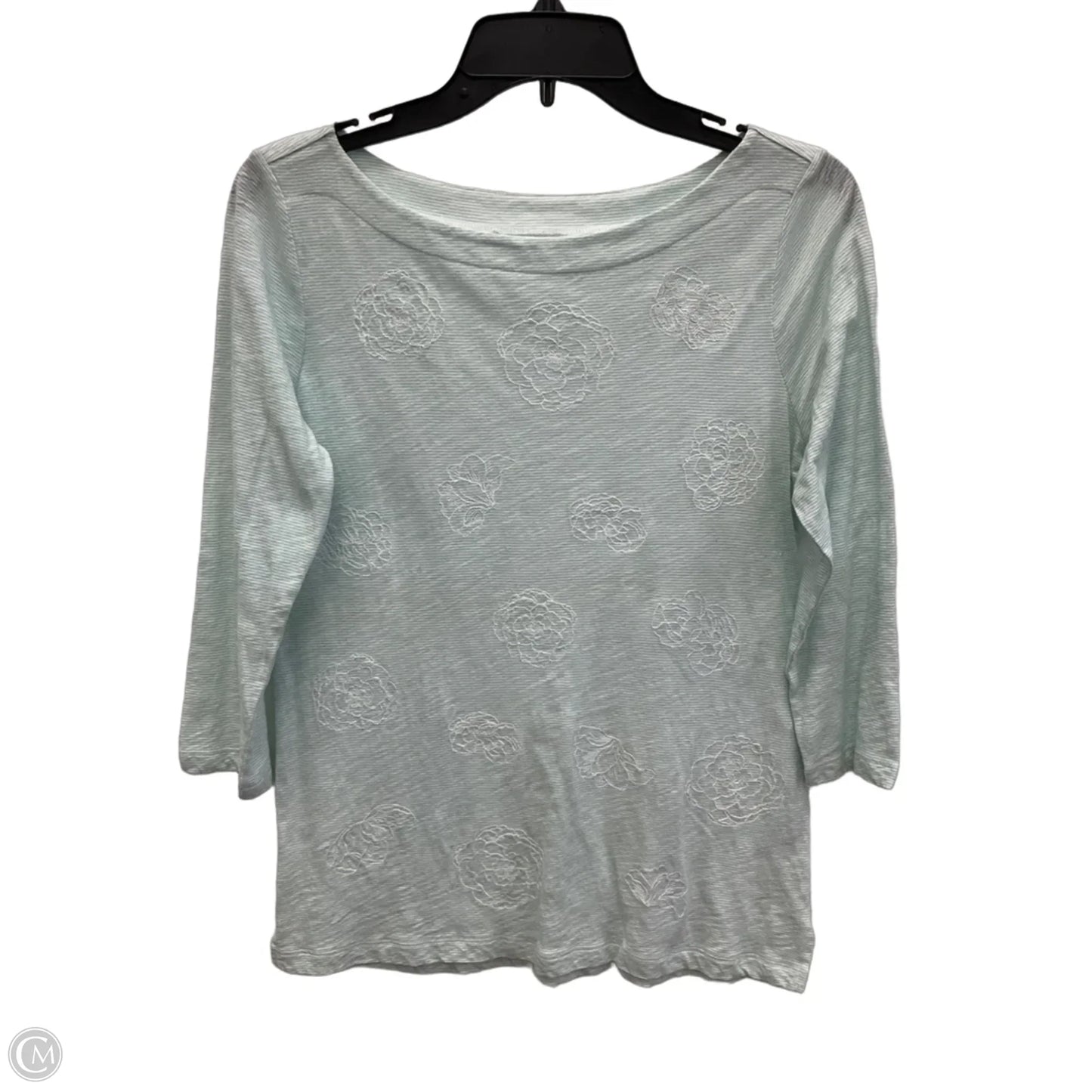 Top 3/4 Sleeve By Loft In Green & White, Size: S