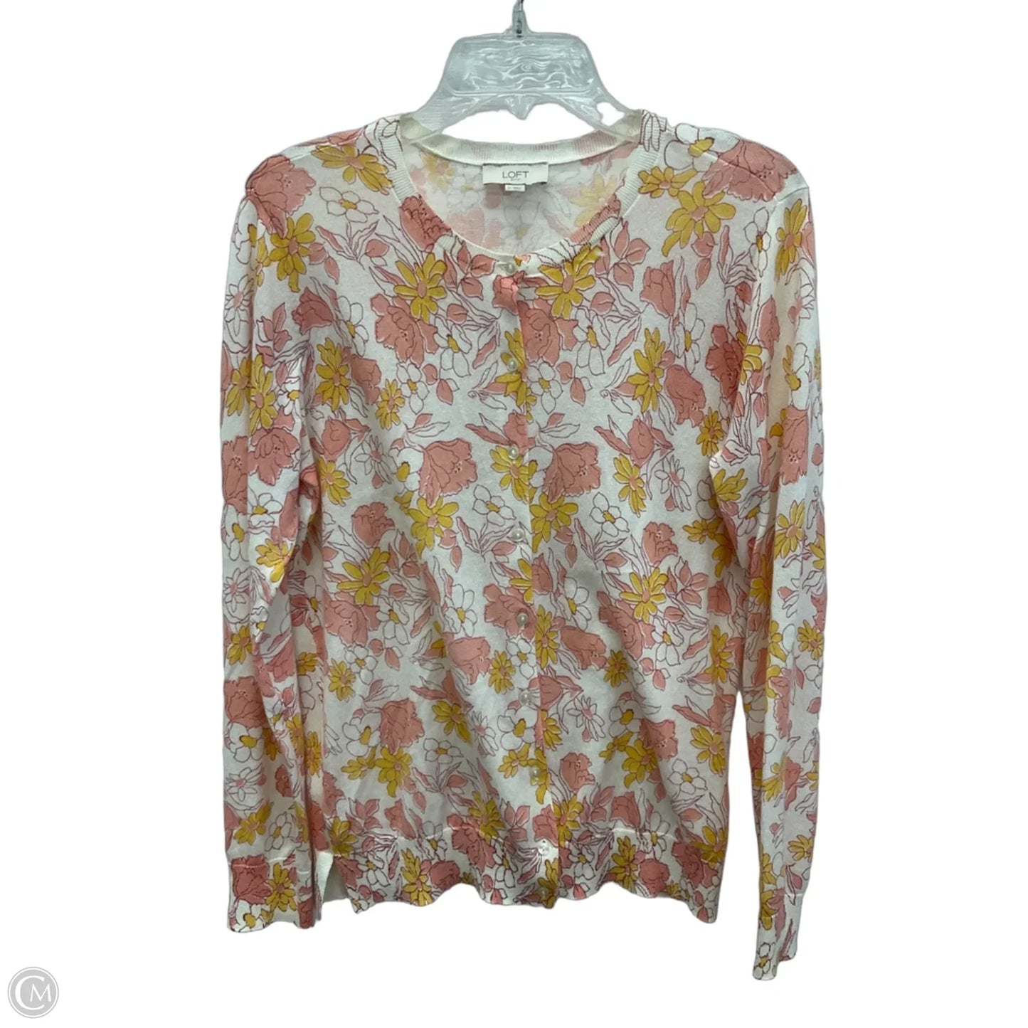 Cardigan By Loft In Pink & Yellow, Size: M