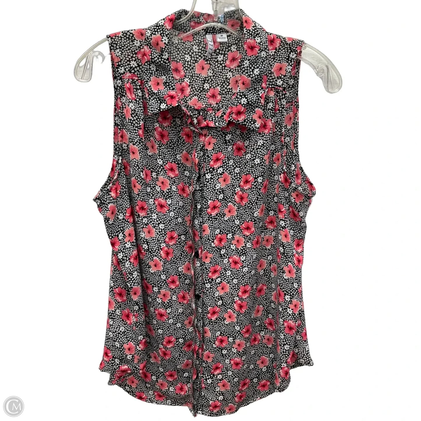 Top Sleeveless By Elle In Black & Pink, Size: M
