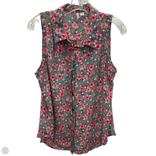 Top Sleeveless By Elle In Black & Pink, Size: M