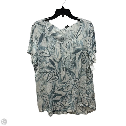 Top Short Sleeve By Tahari In Green & White, Size: 1x