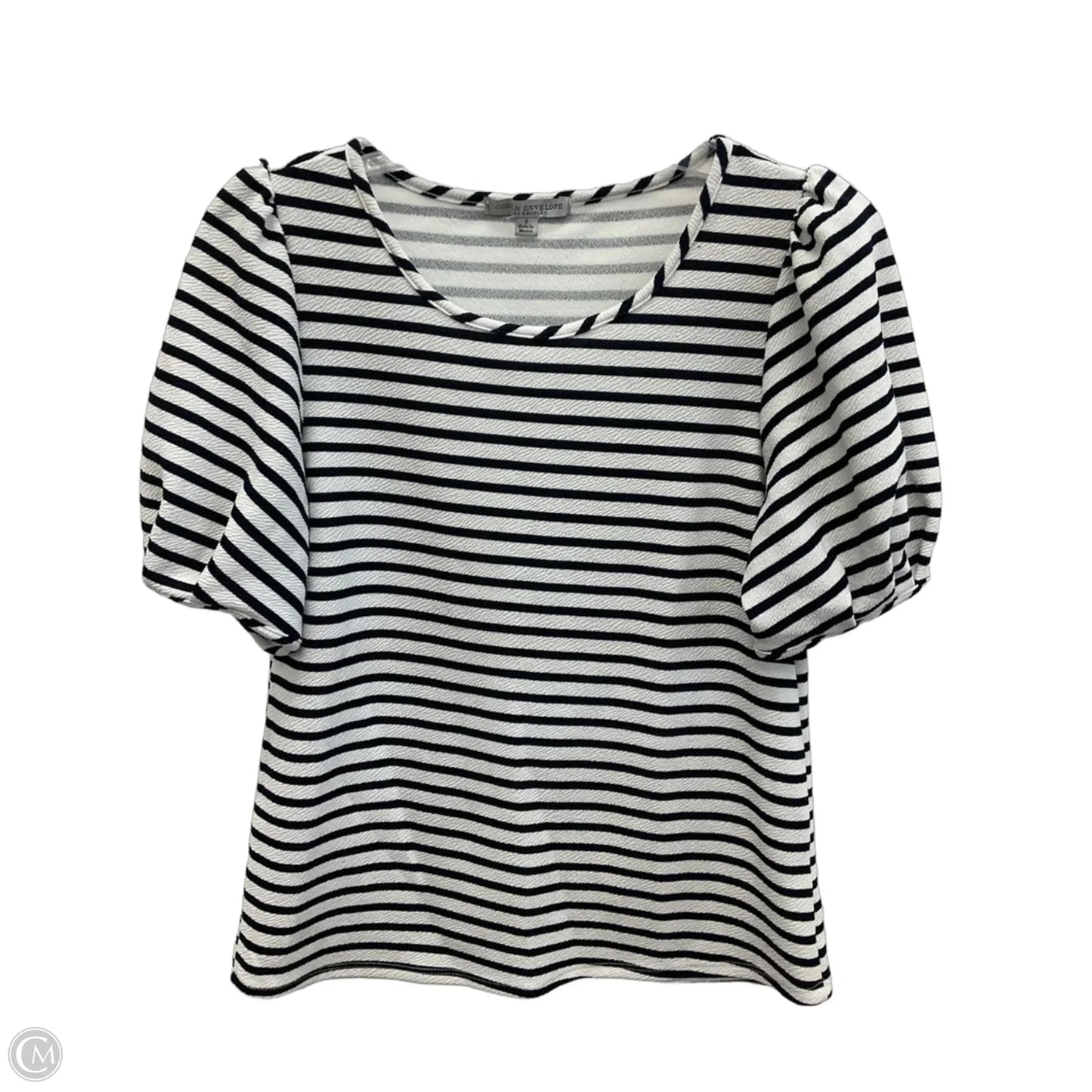 Top Short Sleeve By Green Envelope In Blue & White, Size: S
