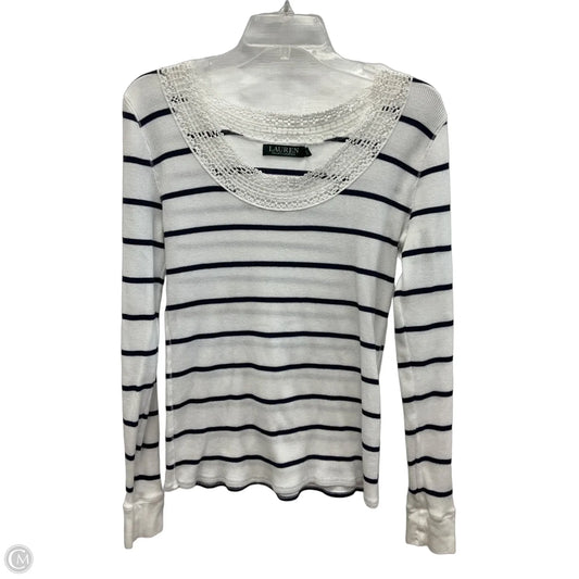 Top Long Sleeve By Lauren By Ralph Lauren In Blue & White, Size: L
