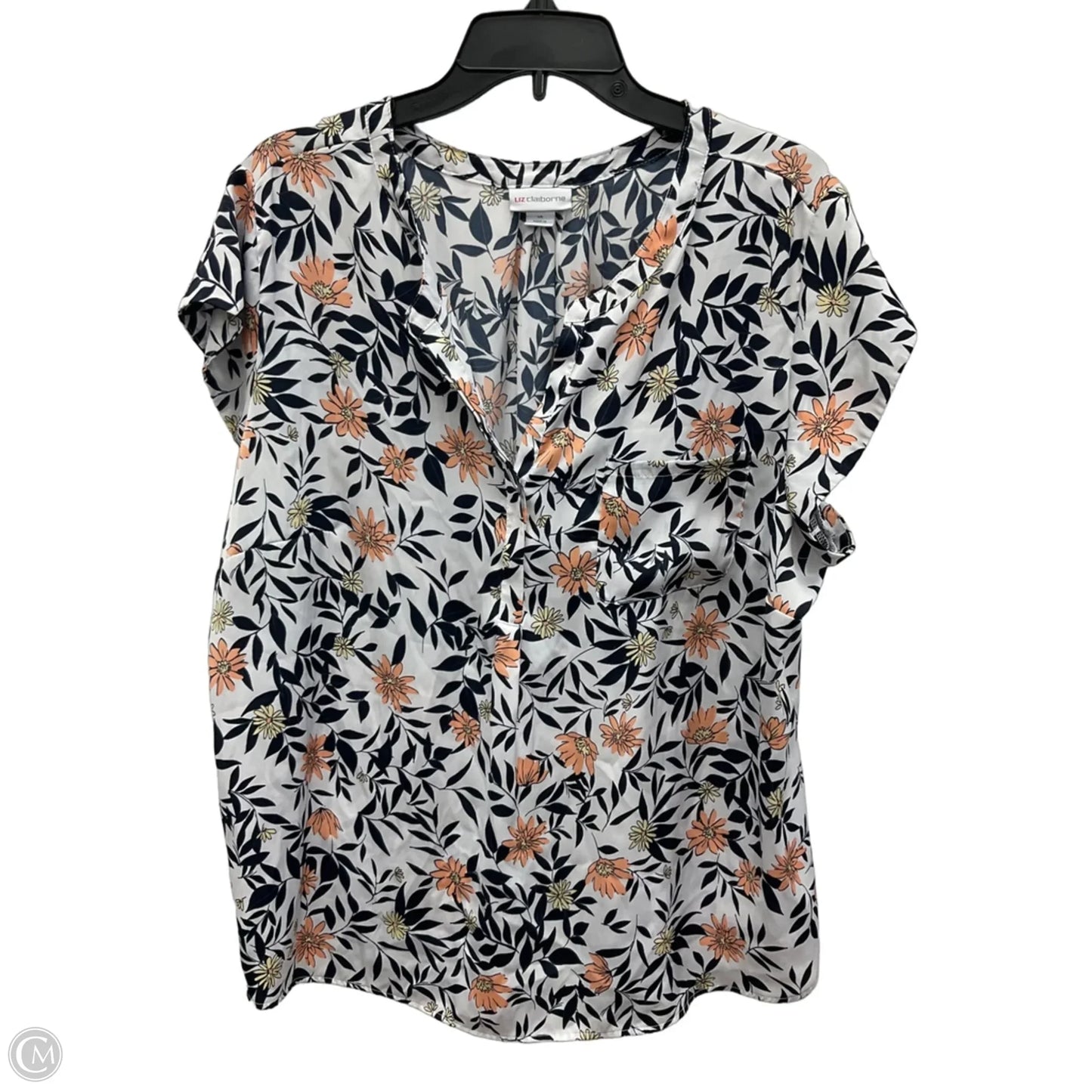 Top Short Sleeve By Liz Claiborne In Blue & White, Size: 1x