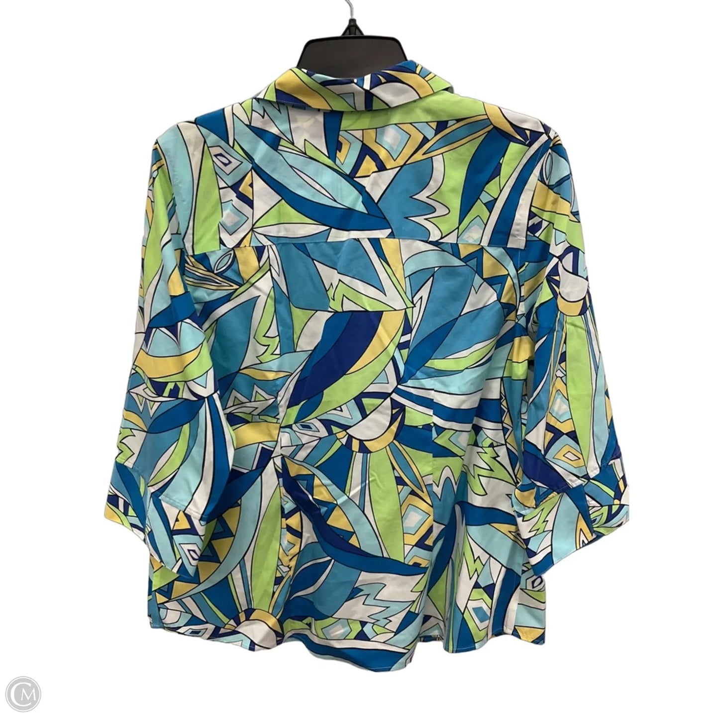 Blouse 3/4 Sleeve By Chicos In Blue & Yellow, Size: L