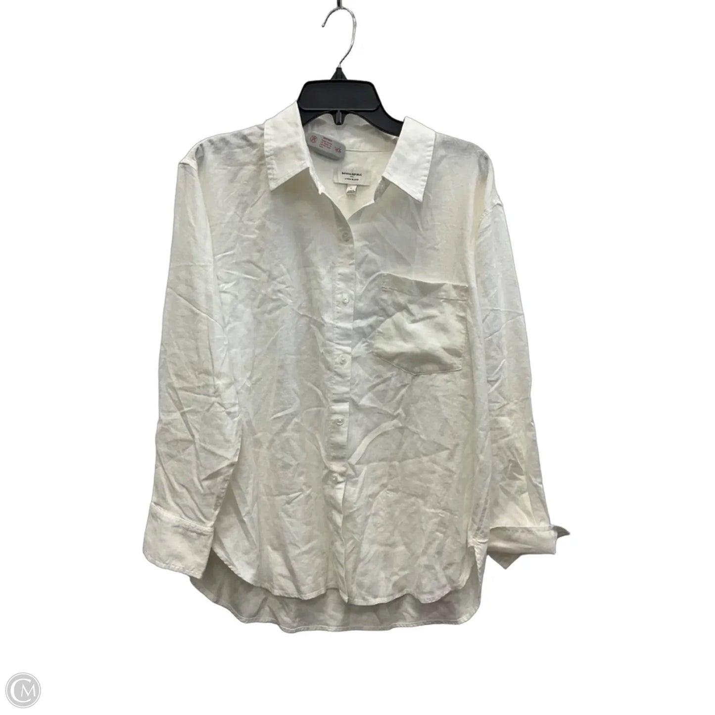 Blouse Long Sleeve By Banana Republic In White, Size: L