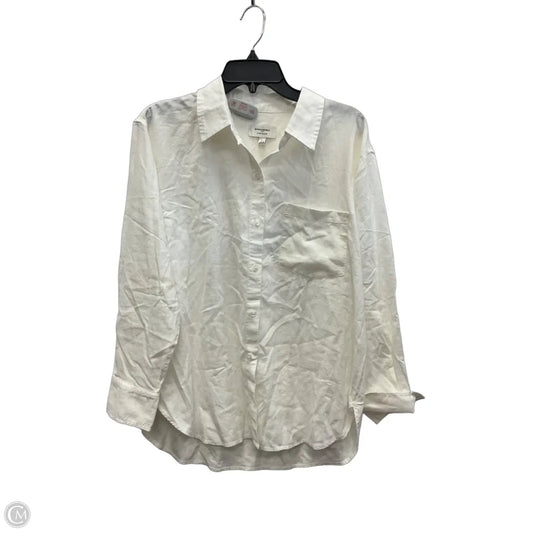 Blouse Long Sleeve By Banana Republic In White, Size: L