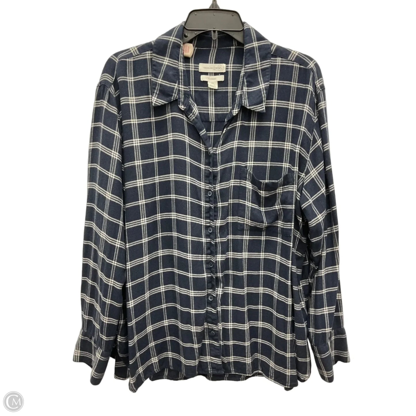 Blouse Long Sleeve By Treasure And Bond In Blue & White, Size: 1x