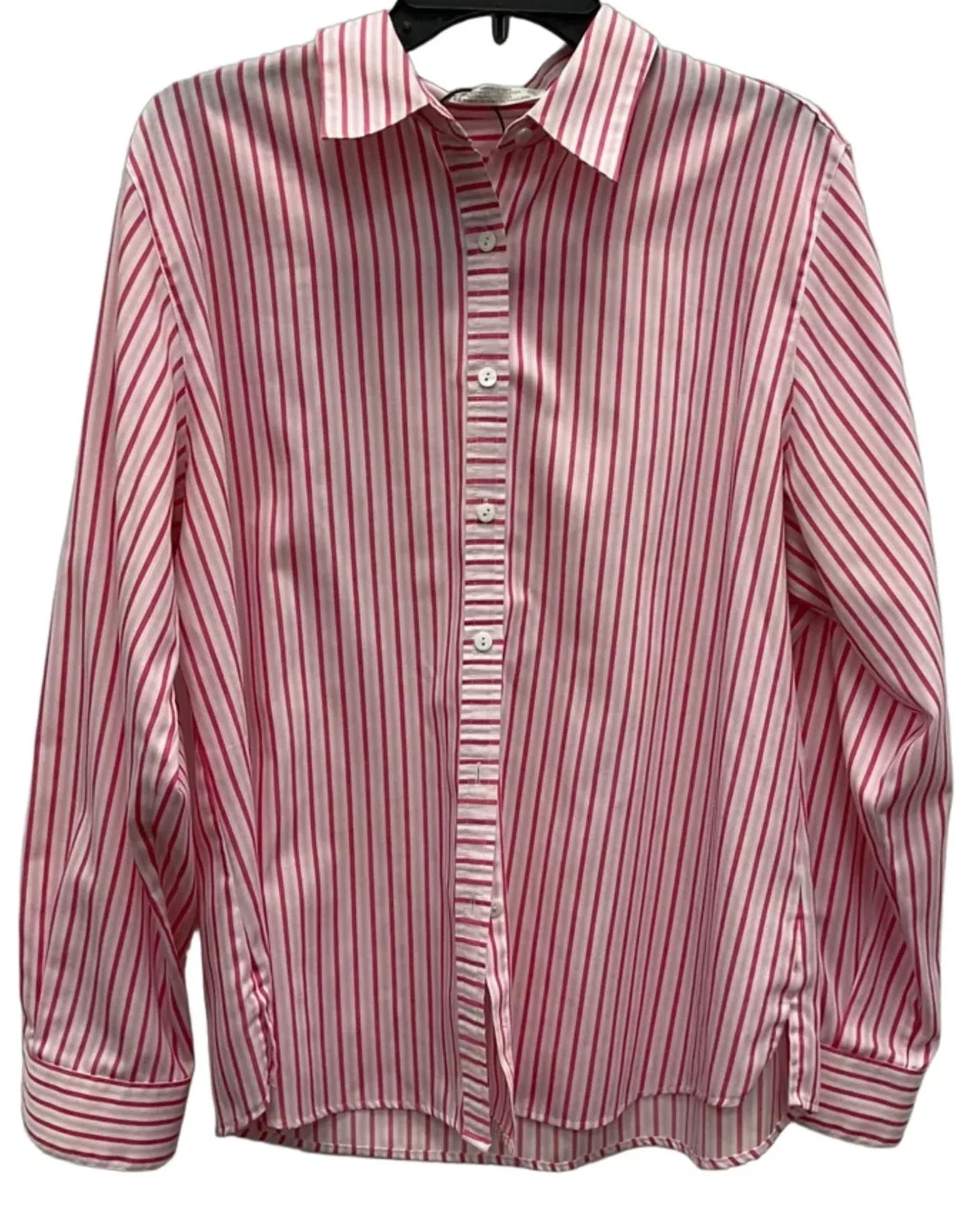 Blouse Long Sleeve By Foxcroft In Pink & White, Size: Xl