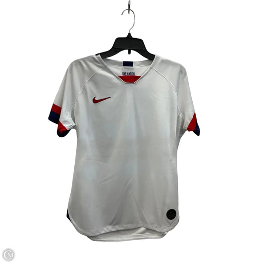 Athletic Top Short Sleeve By Nike In Blue & Red & White, Size: L