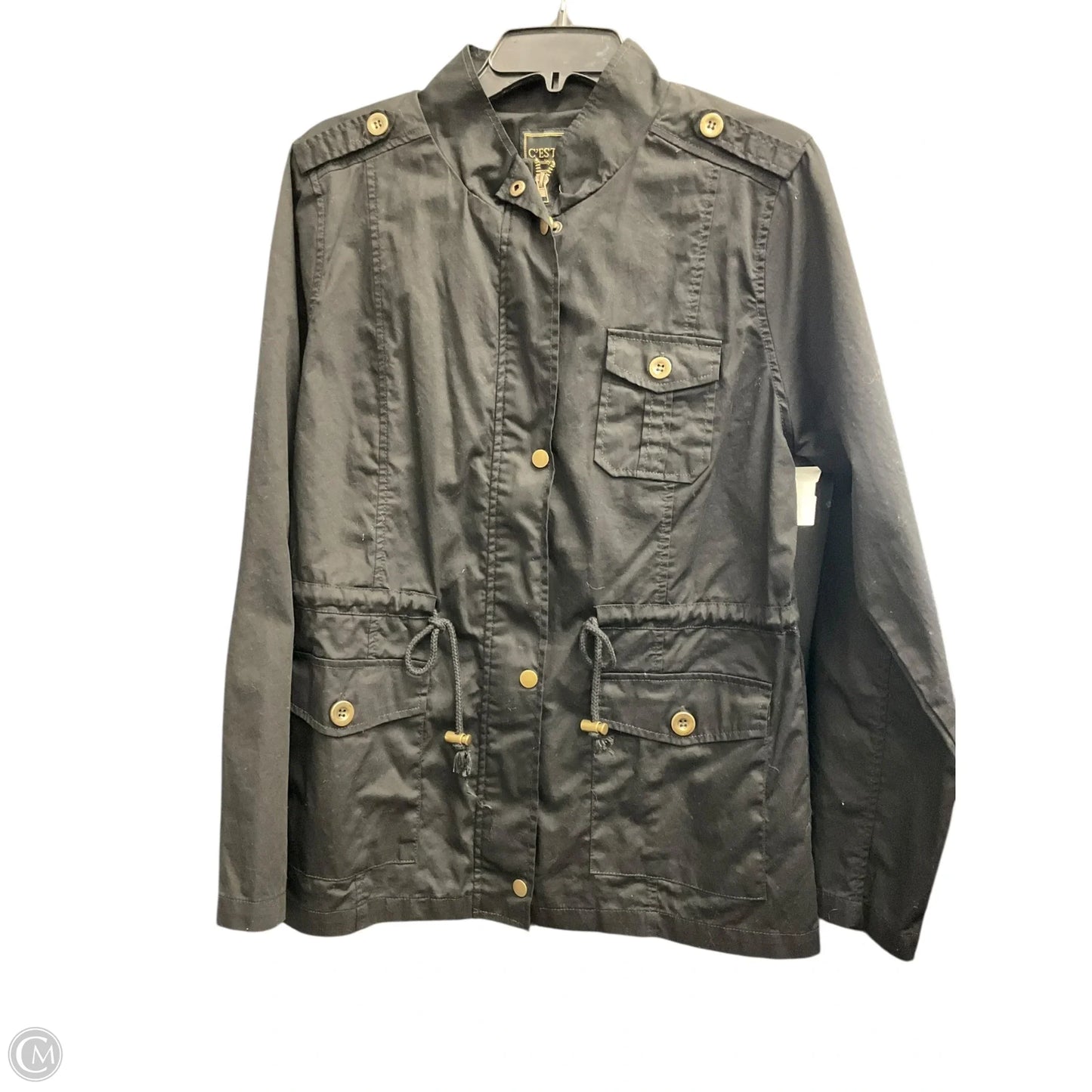 Jacket Shirt By Clothes Mentor In Black & Gold, Size: L