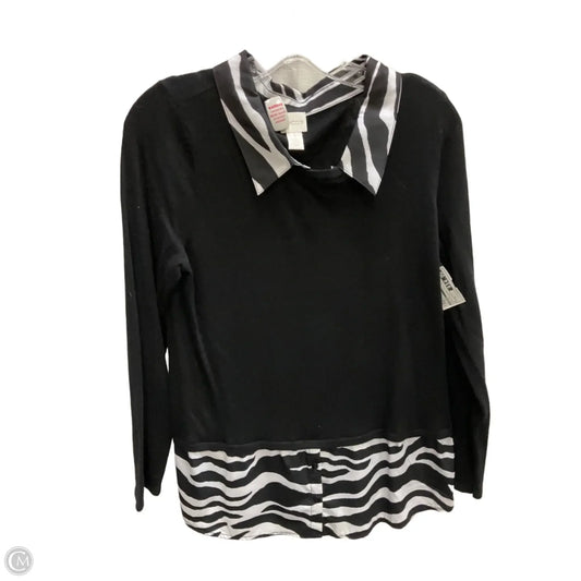Top Long Sleeve By Chicos In Black & White, Size: M