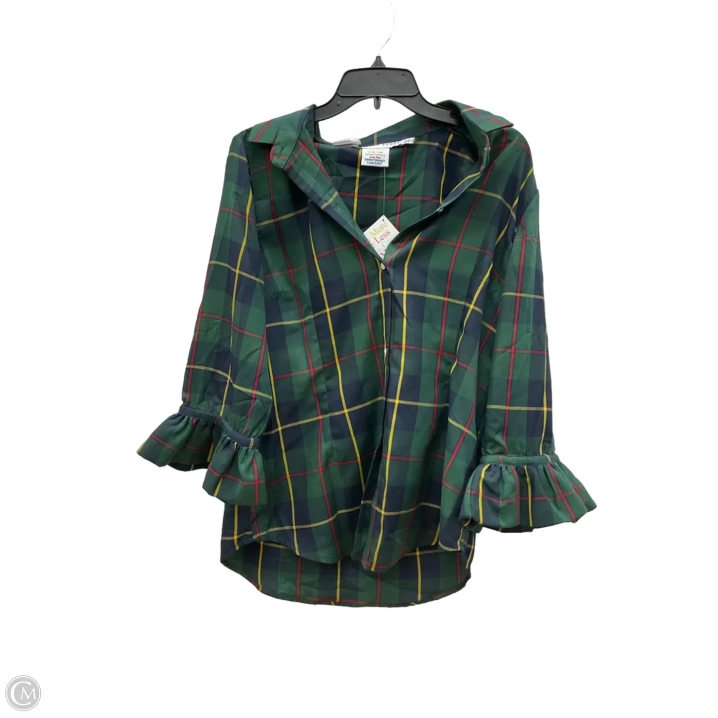 Blouse 3/4 Sleeve By Gretchen Scott In Plaid Pattern, Size: Xl